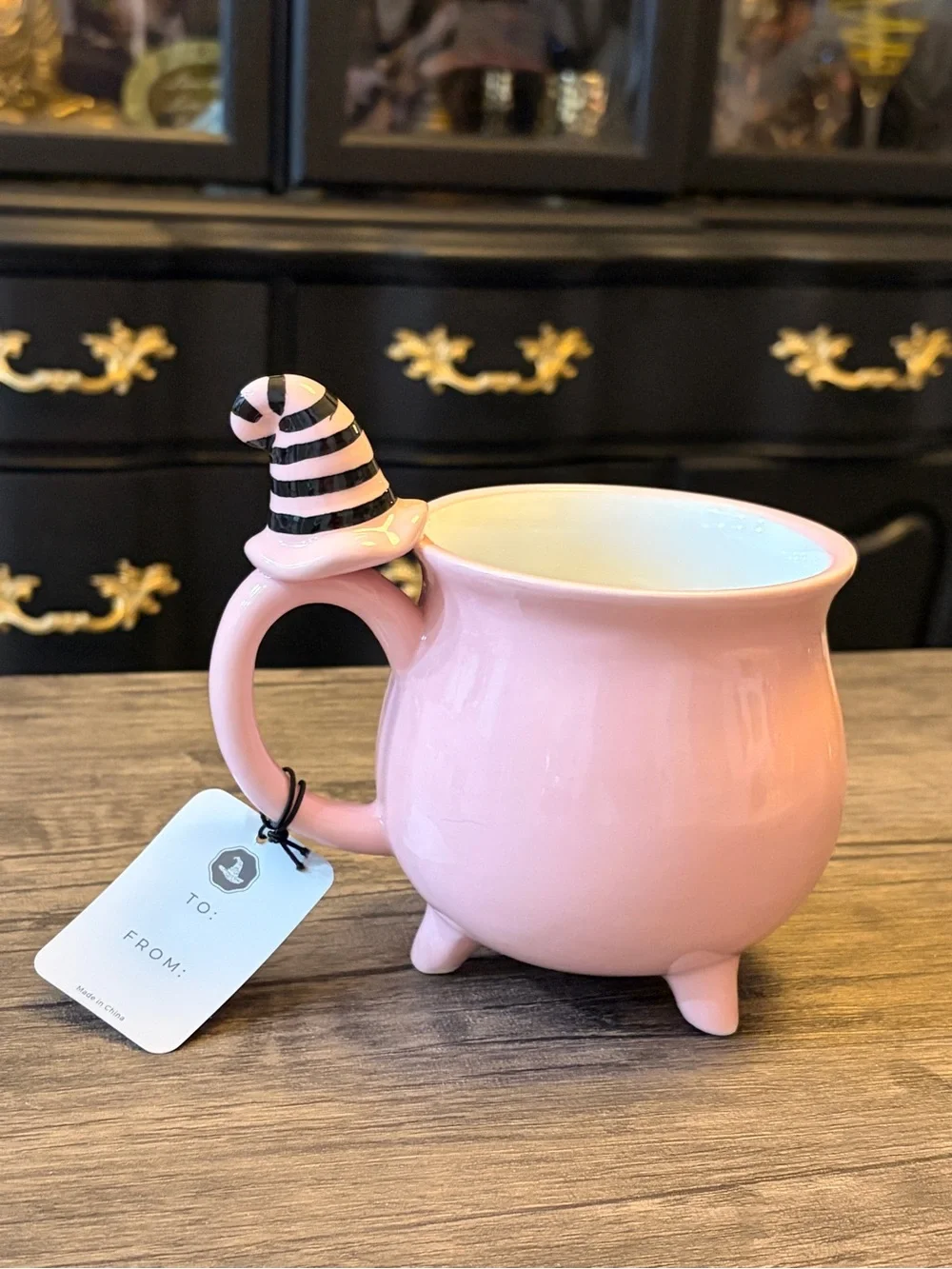 Pink Good Witch Cauldron Mug with witch hat